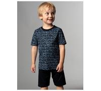 Schlafanzug TRIGEMA "TRIGEMA Kurzer Schlafanzug mit Smiley-Motiv", Jungen, Gr. 128, blau (navy), Single Jersey, 100% Baumwolle, Rundhals, Homewear-Sets Schlafanzug (83582412-128) navy