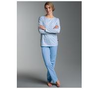 Schlafanzug TRIGEMA "TRIGEMA Pyjama Anzug mit "Punkt" Muster", Damen, Gr. XL, horizont, Single Jersey, 100% Baumwolle, Homewear-Sets Schlafanzug (53270032-XL) horizont