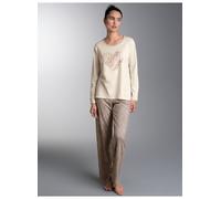 Schlafanzug TRIGEMA "TRIGEMA Pyjama im Leo-Stil", Damen, Gr. XL, beige (natur), Single Jersey, 48% Baumwolle, 48% Micromodal, 4% Elasthan, Homewear-Sets Schlafanzug (34040716-XL) natur