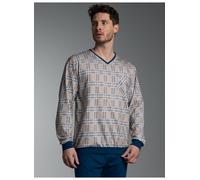 Schlafanzug TRIGEMA "TRIGEMA Pyjama Langarmshirt mit Karo-Muster", Herren, Gr. XXL, night, blau, Single Jersey, 100% Baumwolle, V-Ausschnitt, Homewear-Sets Schlafanzug (48545058-XXL) night, blau
