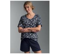 Schlafanzug TRIGEMA "TRIGEMA Pyjama mit Allover-Druck "Herzen", Damen, Gr. XL, navy, Single Jersey, 100% Baumwolle, Rundhals, Homewear-Sets Schlafanzug (98966338-XL) navy