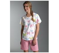 Schlafanzug TRIGEMA "TRIGEMA Pyjama mit Allover-Druck "Schmetterlinge", Damen, Gr. L, weiß, Single Jersey, 100% Baumwolle, Rundhals, Homewear-Sets Schlafanzug (92309151-L) weiß