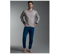 Schlafanzug TRIGEMA "TRIGEMA Pyjama mit Allover Karo Muster", Damen, Gr. XXL, night, blau, Single Jersey, 100% Baumwolle, V-Ausschnitt, Homewear-Sets Schlafanzug (12021426-XXL) night, blau