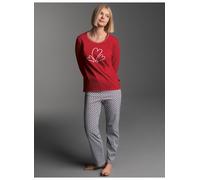 Schlafanzug TRIGEMA "TRIGEMA Pyjama mit Herzmotiv", Damen, Gr. M, kirsch, 100% Baumwolle, Homewear-Sets Schlafanzug (11246438-M) kirsch