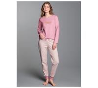 Schlafanzug TRIGEMA "TRIGEMA Pyjama mit Katzenmotiv", Damen, Gr. S, lilie, 100% Baumwolle, Homewear-Sets Schlafanzug (87178664-S) lilie