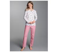Schlafanzug TRIGEMA "TRIGEMA Pyjama mit Katzenmotiv", Damen, Gr. S, weiß, 100% Baumwolle, Homewear-Sets Schlafanzug (31850352-S) weiß