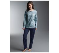 Schlafanzug TRIGEMA "TRIGEMA Pyjama mit Ornamentmuster", Damen, Gr. XXL, blau (gletscher), Single Jersey, 100% Baumwolle, Homewear-Sets Schlafanzug (28926462-XXL) gletscher