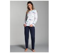 Schlafanzug TRIGEMA "TRIGEMA Pyjama mit Safari-Print", Damen, Gr. M, weiß, 100% Baumwolle, Homewear-Sets Schlafanzug (59383817-M) weiß
