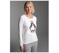 Schlafanzug TRIGEMA "TRIGEMA Pyjama-Oberteil mit herzigem Pinguin-Print", Damen, Gr. L, weiß, 100% Baumwolle, Homewear-Sets Schlafanzug (86581449-L) weiß