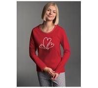 Schlafanzug TRIGEMA "TRIGEMA Pyjama-Oberteil mit süßem Herzen-Print", Damen, Gr. XS, kirsch, 100% Baumwolle, Homewear-Sets Schlafanzug (81956559-XS) kirsch