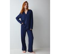 Schlafanzug TRIUMPH "Amourette Jacquard PW", Damen, Gr. 46, blau (admiral), Webqualität, Obermaterial: 100% Viskose, lang, V-Ausschnitt, Homewear-Sets Schlafanzug, elegant und weich (87972549-46) admi