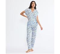 Schlafanzug TRIUMPH "Boyfriend Fit PW X", Damen, Gr. 38, blau, light combination, Single Jersey, Obermaterial: 100% Viskose, bequem, V-Ausschnitt, Homewear-Sets Schlafanzug, bequem und stilvoll, mit k