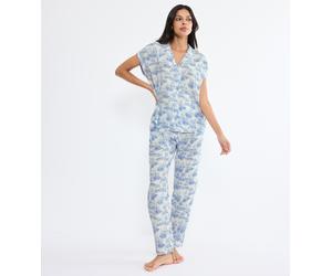 Schlafanzug TRIUMPH "Boyfriend Fit PW X", Damen, Gr. 44, blau, light combination, Single Jersey, Obermaterial: 100% Viskose, bequem, V-Ausschnitt, Homewear-Sets Schlafanzug, bequem und stilvoll, mit k
