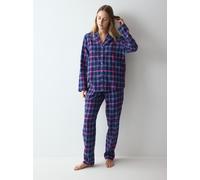 Schlafanzug TRIUMPH "Boyfriend PW 01 X Checks", Damen, Gr. 38, blau (light combination blau), Flanell, Obermaterial: 100% Baumwolle, lang, tiefer V-Ausschnitt, Homewear-Sets Schlafanzug, bequem und st