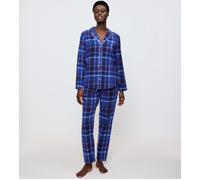 Schlafanzug TRIUMPH "Boyfriend PW 01 X Checks", Damen, Gr. 44, blau (blau, schwarz combination), Flanell, Obermaterial: 100% Baumwolle, lang, tiefer V-Ausschnitt, Homewear-Sets Schlafanzug, bequem und