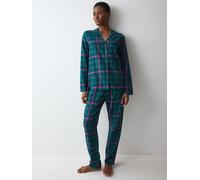 Schlafanzug TRIUMPH "Boyfriend PW 01 X Checks", Damen, Gr. 44, grün (grün, schwarz combination), Flanell, Obermaterial: 100% Baumwolle, lang, tiefer V-Ausschnitt, Homewear-Sets Schlafanzug, bequem und