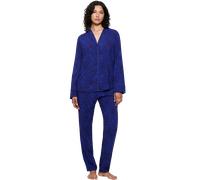 Schlafanzug TRIUMPH, Damen, Gr. 36, blau, Jersey, Obermaterial: 100% Viskose, bedruckt, unifarben, bequem lang, V-Ausschnitt, Homewear-Sets Schlafanzug, mit klassischem Reverskragen (81666420-36)