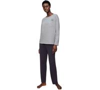 Schlafanzug TRIUMPH, Damen, Gr. 48, grau (dunkelgrau), Single Jersey, Obermaterial: 100% Baumwolle, bestickt, unifarben, bequem lang, Rundhals, Homewear-Sets Schlafanzug, Blumenstickerei, Brusttasche,