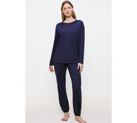 Schlafanzug TRIUMPH "Endless Comfort PK 01 LSL", Damen, Gr. 38, blau (blau, schwarz combination), Single Jersey, Obermaterial: 50% Baumwolle, 50% Modal, bequem lang, Rundhals, Homewear-Sets Schlafanzu