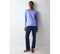 Schlafanzug TRIUMPH "Sets Good PK LSL 08", Damen, Gr. 36, blau (blau, light combination), Jersey, Obermaterial: 100% Baumwolle, Homewear-Sets Schlafanzug, weich und atmungsaktiv (75735623-36) blau, li