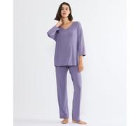 Schlafanzug TRIUMPH "Timeless Sensuality PK 3/4 Sleeves", Damen, Gr. 38, lila, Single Jersey, Obermaterial: 95% Modal, 5% Elasthan, bequem lang, V-Ausschnitt, Homewear-Sets Schlafanzug, atmungsaktiv u