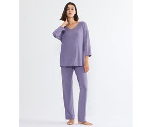 Schlafanzug TRIUMPH "Timeless Sensuality PK 3/4 Sleeves", Damen, Gr. 42, lila, Single Jersey, Obermaterial: 95% Modal, 5% Elasthan, bequem lang, V-Ausschnitt, Homewear-Sets Schlafanzug, atmungsaktiv u