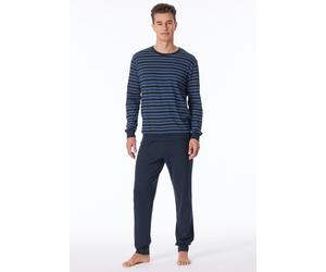 Schlafanzug UNCOVER BY SCHIESSER, Herren, Gr. 48, 800, blau, Single Jersey, Obermaterial: 100% Baumwolle, bequem lang, Rundhals, Homewear-Sets Schlafanzug, Rundhalsausschnitt, Langarm, Single Jersey,