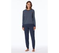Schlafanzug UNCOVER BY SCHIESSER "Uncover Nightwear", Damen, Gr. 40, blau (803, blau), Single Jersey, Obermaterial: 100% Baumwolle, bequem lang, Rundhals, angesetztes Bündchen, Homewear-Sets Schlafanz