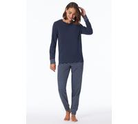Schlafanzug UNCOVER BY SCHIESSER "Uncover Nightwear", Damen, Gr. 44, blau (835, blau), Single Jersey, Obermaterial: 100% Baumwolle, bequem lang, Rundhals, angesetztes Bündchen, Homewear-Sets Schlafanz