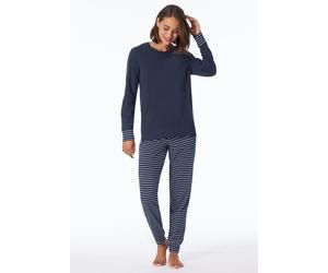 Schlafanzug UNCOVER BY SCHIESSER "Uncover Nightwear", Damen, Gr. 48, 835, blau, Single Jersey, Obermaterial: 100% Baumwolle, bequem lang, Rundhals, angesetztes Bündchen, Homewear-Sets Schlafanzug, Run