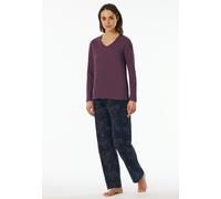 Schlafanzug UNCOVER BY SCHIESSER "Uncover Nightwear", Damen, Gr. 48, blau (823, blau), Single Jersey, Obermaterial: 100% Baumwolle, bequem lang, V-Ausschnitt, Homewear-Sets Schlafanzug, Baumwolle, Sin