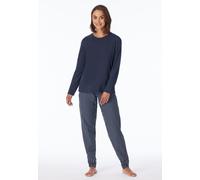Schlafanzug UNCOVER BY SCHIESSER "Uncover Nightwear", Damen, Gr. 48, blau (835, blau), Single Jersey, Obermaterial: 100% Baumwolle, bequem lang, Rundhals, Homewear-Sets Schlafanzug, mit Rundhalsaussch
