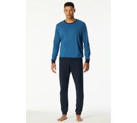 Schlafanzug UNCOVER BY SCHIESSER "Uncover Nightwear", Herren, Gr. 50, blau (813, blau), Single Jersey, Obermaterial: 100% Baumwolle, bequem lang, Rundhals, Homewear-Sets Schlafanzug, Langarm, Rundhals