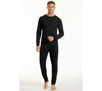 Schlafanzug UNCOVER BY SCHIESSER "Uncover Nightwear", Herren, Gr. 50, schwarz (000, schwarz), Single Jersey, Obermaterial: 100% Baumwolle, bequem lang, Rundhals, Homewear-Sets Schlafanzug, Langarm, Ru