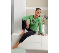 Schlafanzug WÄSCHEPUR, Damen, Gr. 48/50, grün (apfel, schwarz), 80% Baumwolle, 20% Polyester, Homewear-Sets Schlafanzug (50182106-48) apfel, schwarz