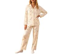 Schlafanzug,Winter Pyjama Set Damen Weiches Pyjamahose + Langarm Oberteile Kuschelig Hausanzug Atmungsaktiv Loungewear Schlafen Set Warmes Sleepwear 2-Set Flanell Nachtwasche für Frauen S-XL