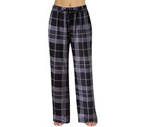 Schlafanzughose Damen Kariert - Schlafanzug Hose Damen Lang- Karierte Pyjamahose Damen Haushose mit Gummizug Lässig Locker Weites Bein Straight Leg Freizeithose Baumwolle Lange Hosen für Frauen