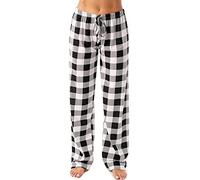 Schlafanzughose Damen Lang Karierte Schlafhose Schlafanzug Hose Rote Karo Pyjamahose mit Tasche Kordelzug Nachtwäsche Freizeithose Lounge Pyjama Hosen Kariert Hausanzug