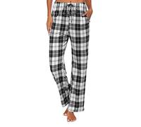 Schlafanzughose Damen Lang Karierte Schlafhose Schlafanzug Hose Rote Karo Pyjamahose mit Tasche Kordelzug Nachtwäsche Freizeithose Lounge Pyjama Hosen Kariert Hausanzug