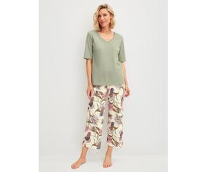 Schlafhose CALIDA "Favourites Arts", Damen, Gr. M (44/46), N-Gr, charm cream, Single Jersey, Obermaterial: 100% Baumwolle, bequem 7/8-Länge, Hosen Schlafhose, mit Allover-Print, in weicher Single-Jers