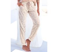Schlafhose LASCANA, Damen, Gr. 32/34, N-Gr, braun (ecru, nougat), Single Jersey, Obermaterial: 50% Baumwolle, 50% Viskose, gemustert, bequem lang, Hosen Schlafhose, Uni oder mit tollem Animal-Print (7