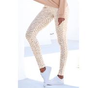 Schlafhose LASCANA, Damen, Gr. 32/34, N-Gr, braun (ecru, nougat), Single Jersey, Obermaterial: 92% Baumwolle, 8% Elasthan, gemustert, figurbetont knöchellang, Hosen Schlafhose, in weicher Stretch-Qual
