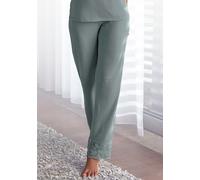 Schlafhose LASCANA, Damen, Gr. 36/38, N-Gr, blau (petrol), Single Jersey, Obermaterial: 95% Viskose, 5% Elasthan. Spitze: 88% Polyamid, 12% Elasthan, unifarben, Basic lang, Hosen Schlafhose, mit edlen