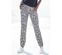 Schlafhose LASCANA, Damen, Gr. 40/42, N-Gr, schwarz (ecru, nougat, schwarz), Single Jersey, Obermaterial: 50% Baumwolle, 50% Viskose, gemustert, bequem lang, Hosen Schlafhose, Uni oder mit tollem Anim