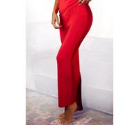 Schlafhose LASCANA, Damen, Gr. 44/46, N-Gr, rot (feuerrot), Single Jersey, Obermaterial: 95% Viskose, 5% Elasthan, unifarben, gerade lang, Hosen Schlafhose, mit Spitzeneinsätzen (67298755-44) feuerrot