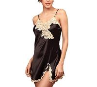 Schlafkleid Damen Sommer Off Shoulder Schlafanzug Elegante Chic Unifarben Ärmellos Vintage Nachthemd Spaghetti Fashion Nachtkleid Bademantel (Color : Schwarz, Size : XL)