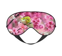 Schlafmaske aus Seide mit Vogel in Pfirsichbaum, elastisches Band, Reisen und Nickerchen, weiche Augenabdeckung, Augenschutz für Reisen, Yoga, Nickerchen