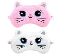 Schlafmaske für Kinder 2er Pack Weiche Augenbinde für Plüsch Schlafaugenabdeckung Süßer Tier Schlafaugenschutz für Mädchen Jungen Reisen Nickerchen Partyzubehör (Rosa Weißer Katzen Stil)