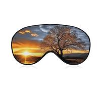Schlafmaske für Männer und Frauen, Schwarz-Weiß-Baum bei goldenem Sonnenuntergang, Augenabdeckung zum Schlafen, atmungsaktive Schlaf-Augenmaske mit verstellbarem Gummiband, lichtblockierender