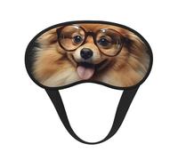 Schlafmaske für Seitenschläfer, Seide, Schlafmasken mit Gummiband, superweich, Augenschlaf Schattenabdeckung, Pomeranian Hund mit Brille, Verdunkelung, Nacht-Augenbinde für Damen und Herren, Reisen